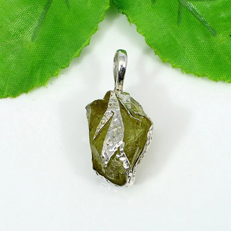 Raw Lemon Quartz Gemstone 92.5 Sterling Silver Pendant