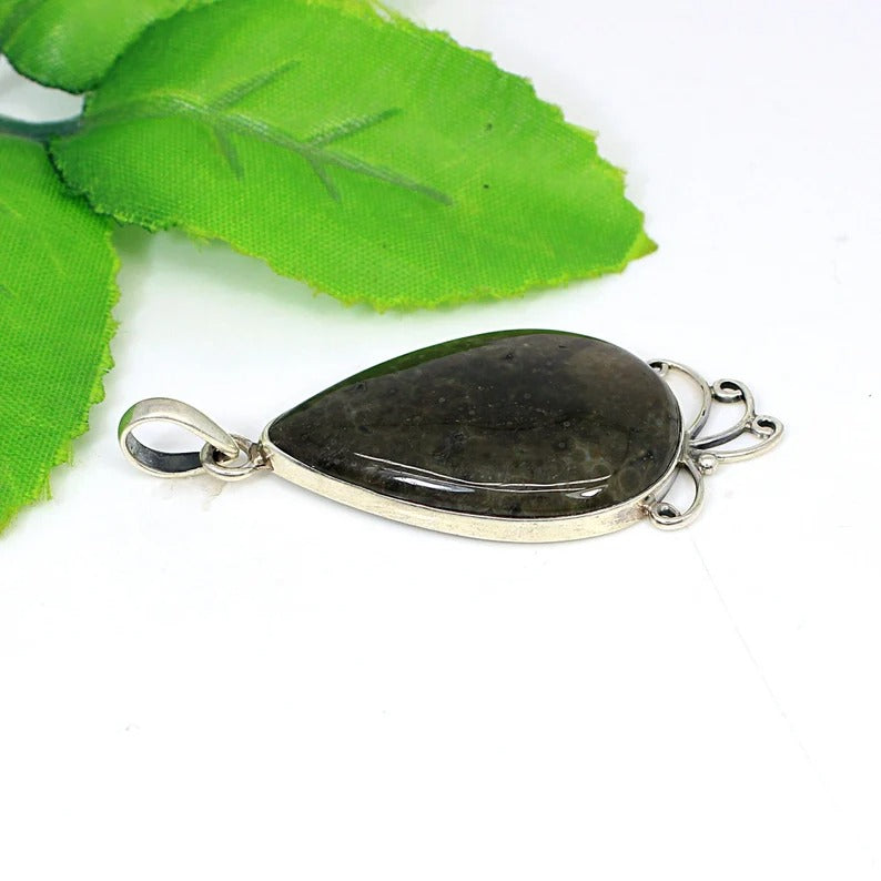 Natural Ocean Jasper Gemstone 92.5 Solid Silver Pendant