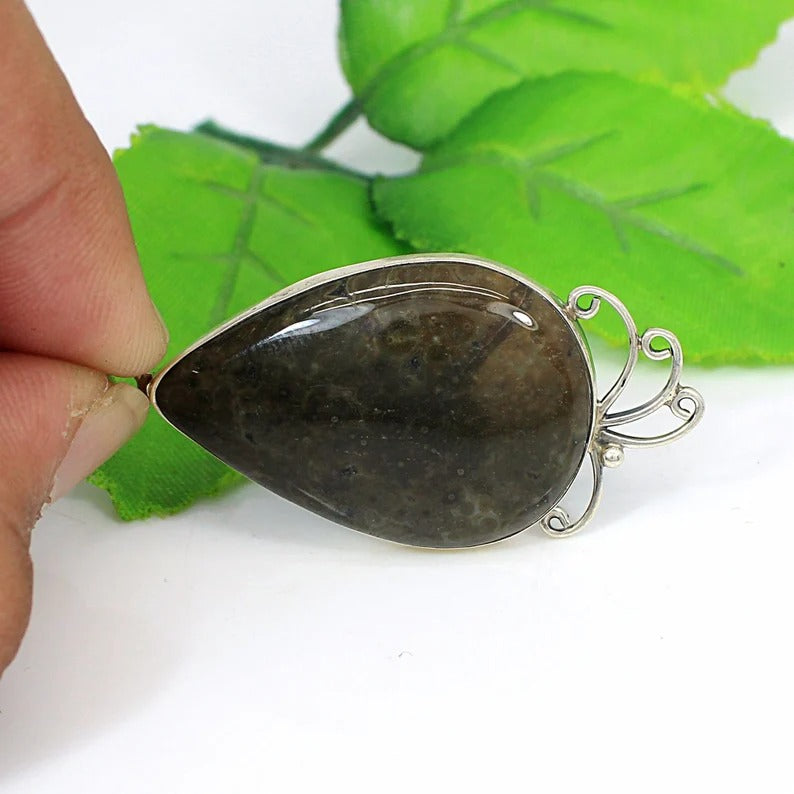 Natural Ocean Jasper Gemstone 92.5 Solid Silver Pendant