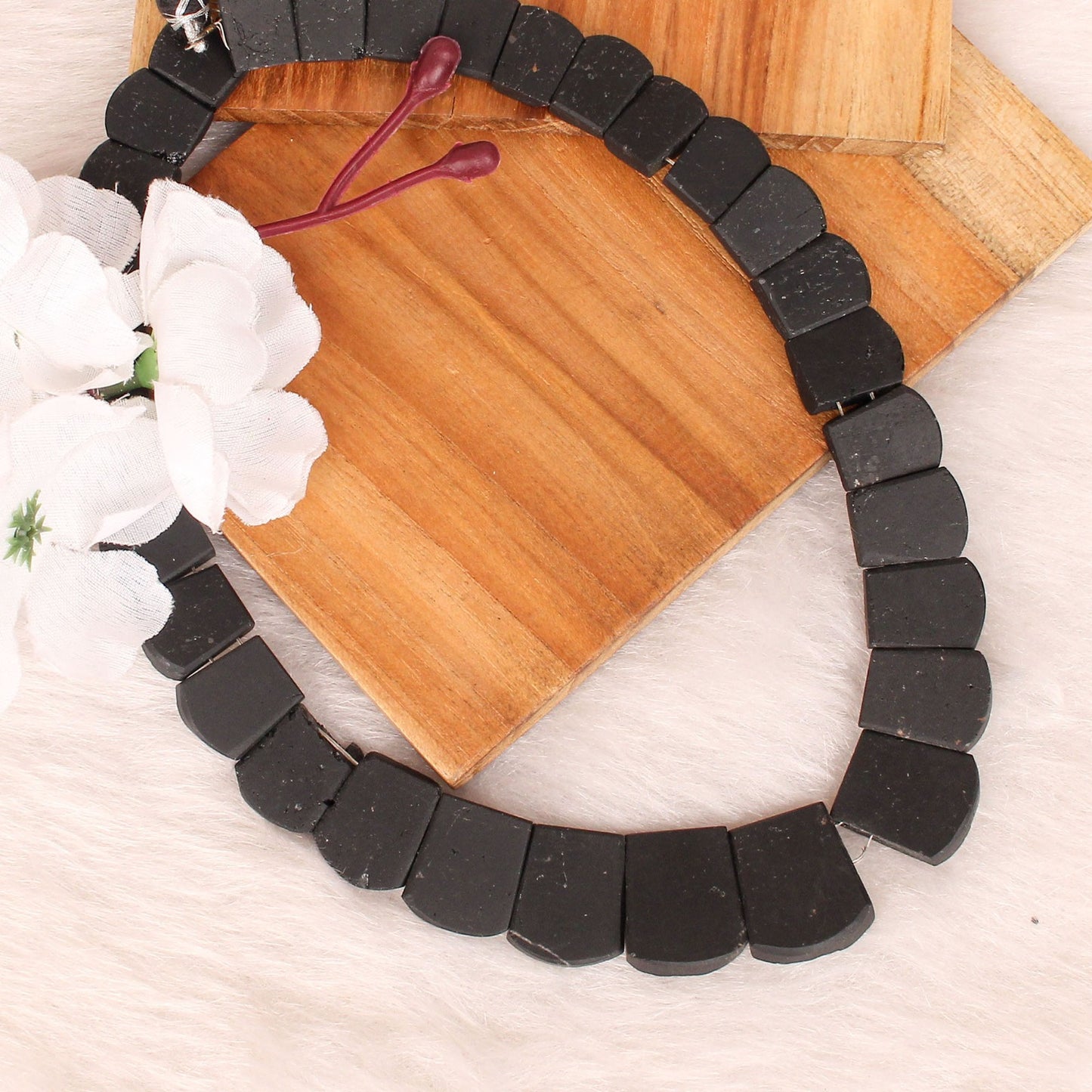 Natural Black Tourmaline Fancy Shape Designer Beaded Necklace