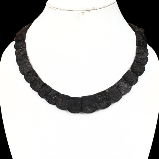 Natural Black Tourmaline Fancy Shape Designer Beaded Necklace