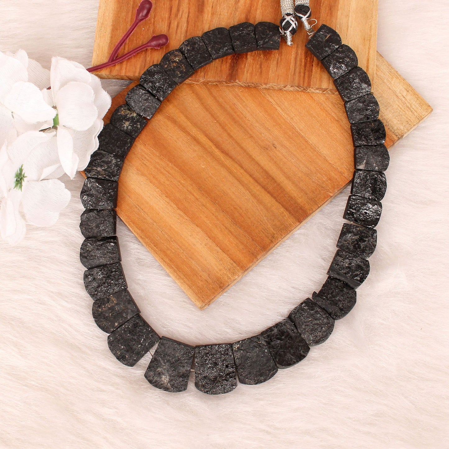 Natural Black Tourmaline Fancy Shape Designer Beaded Necklace