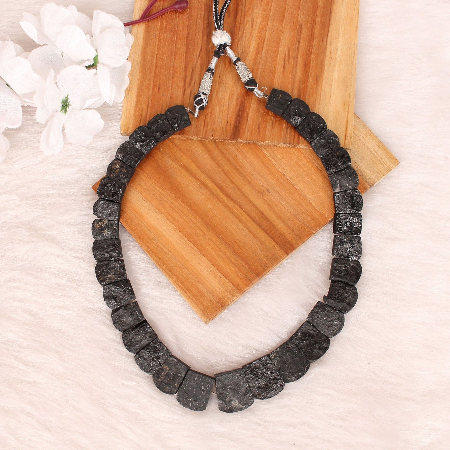 Natural Black Tourmaline Fancy Shape Designer Beaded Necklace