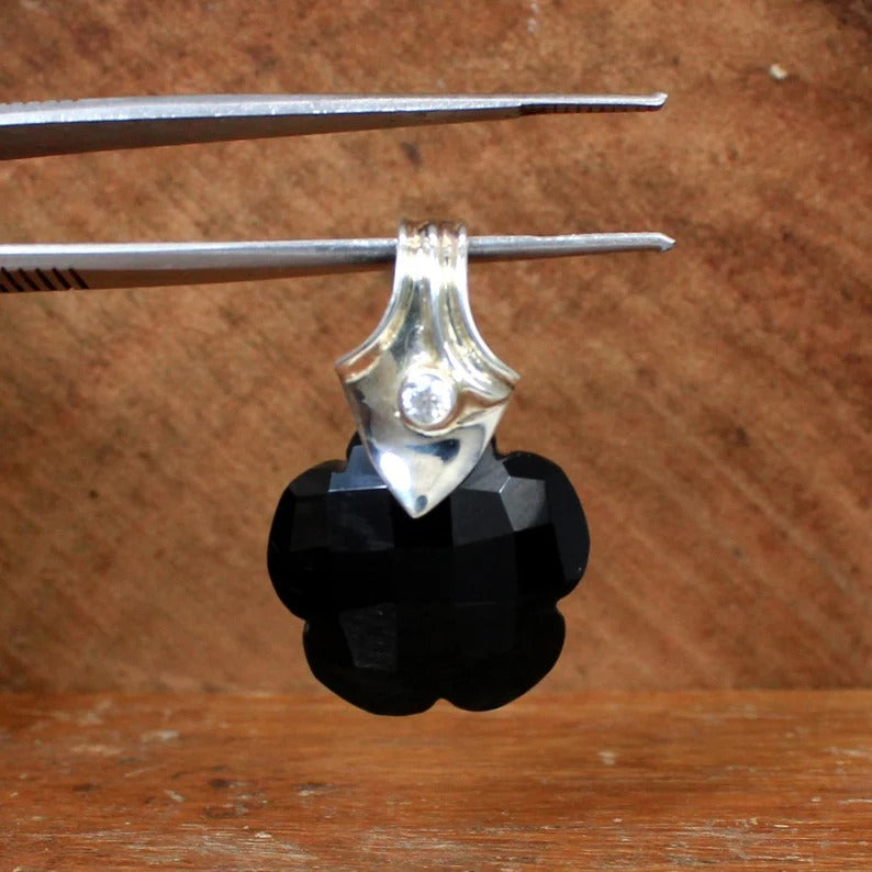 Black Onyx Gemstone 92.5 Sterling Silver Pendant