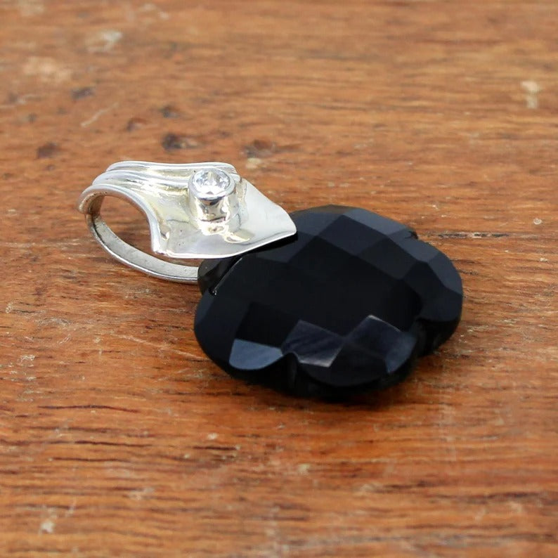 Black Onyx Gemstone 92.5 Sterling Silver Pendant