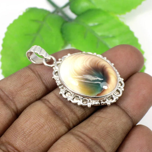 92.5 Sterling Silver Shiva Eye Shell Gemstone Pendant