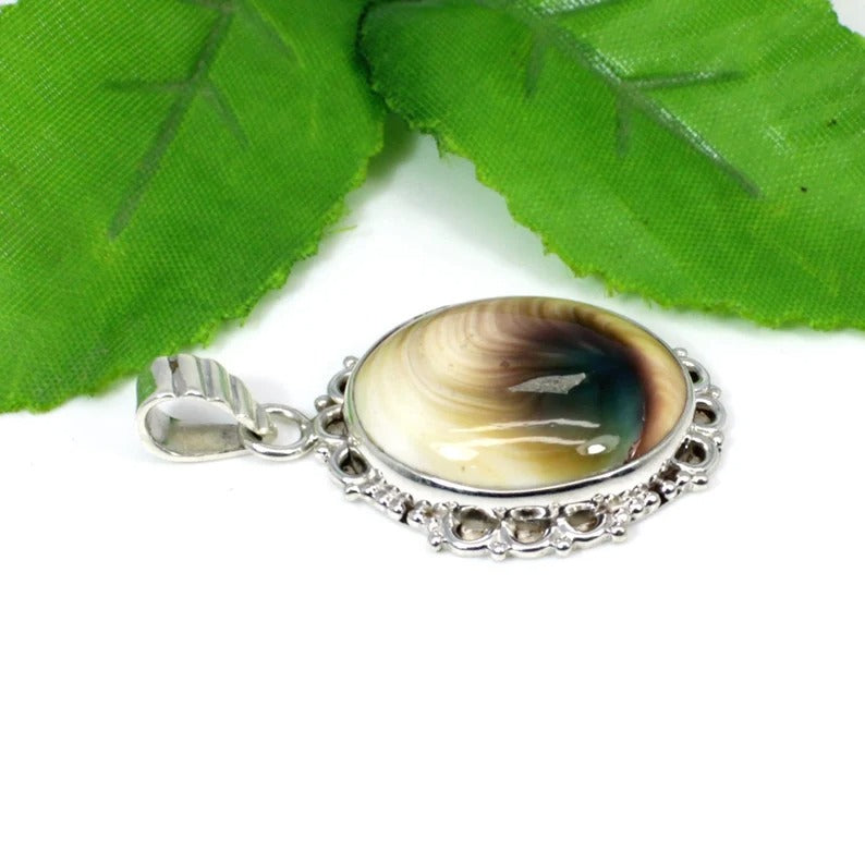 92.5 Sterling Silver Shiva Eye Shell Gemstone Pendant