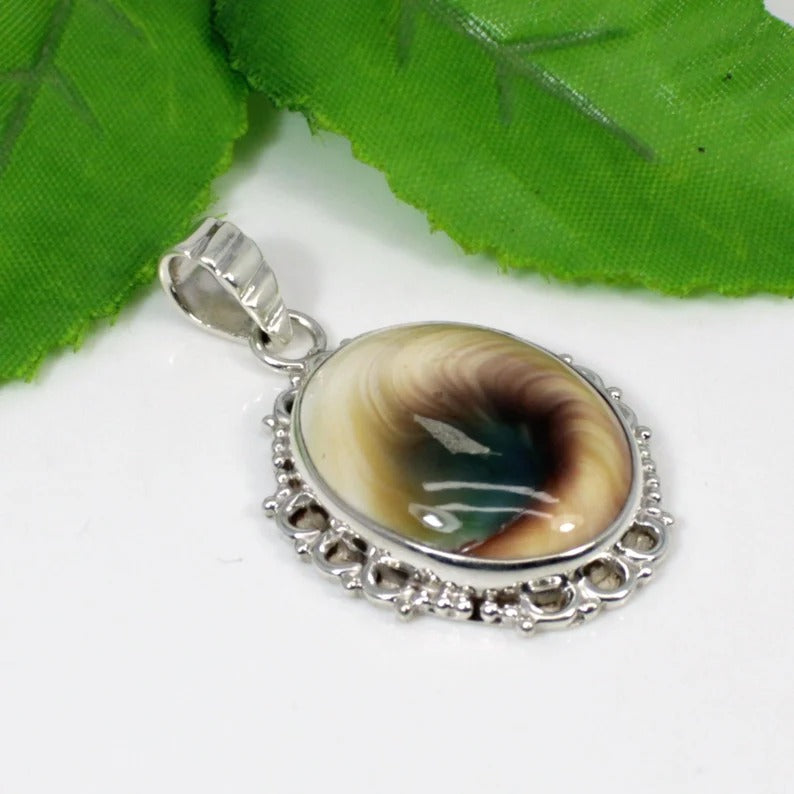 92.5 Sterling Silver Shiva Eye Shell Gemstone Pendant