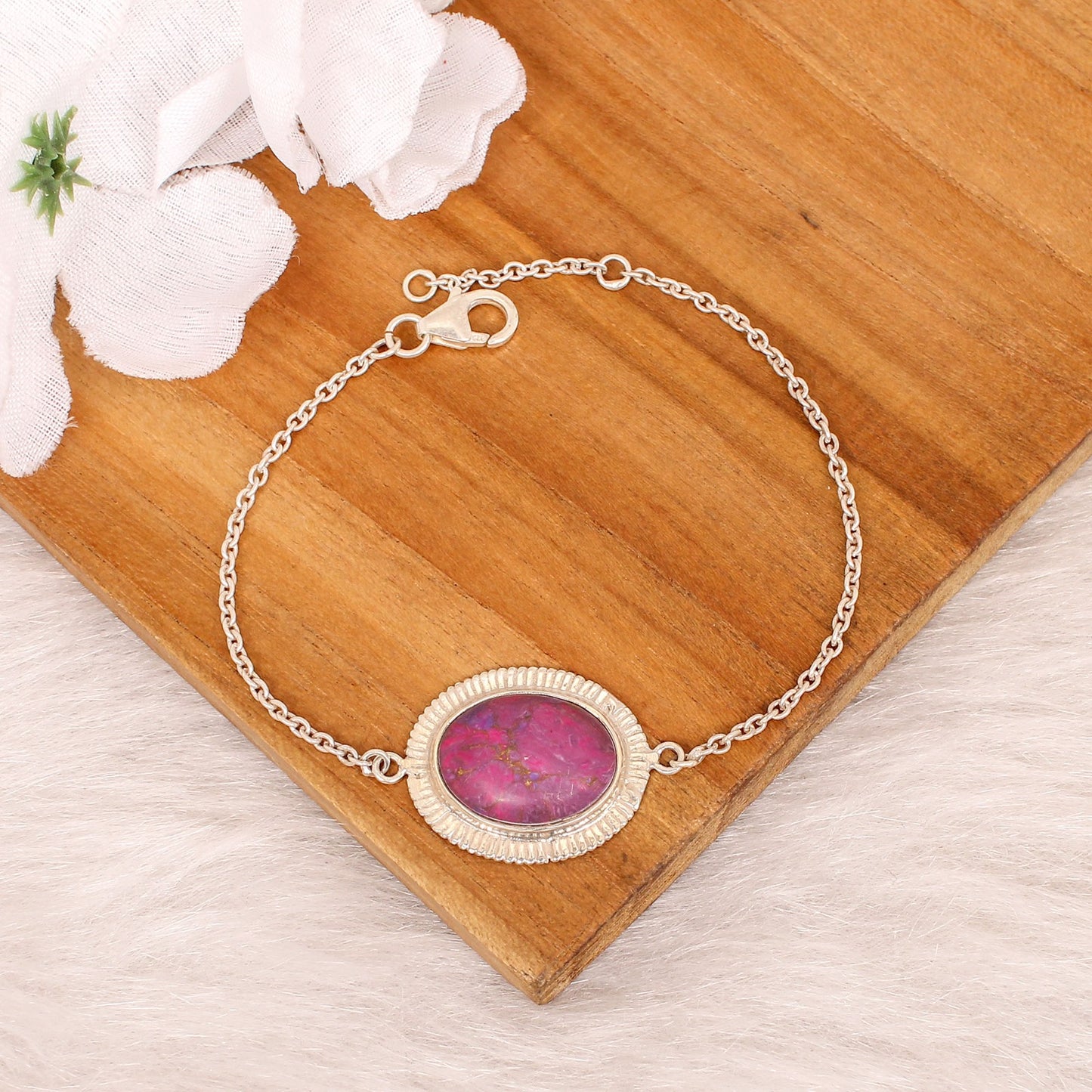 Purple Turquoise Gemstone 925 Silver Bracelet