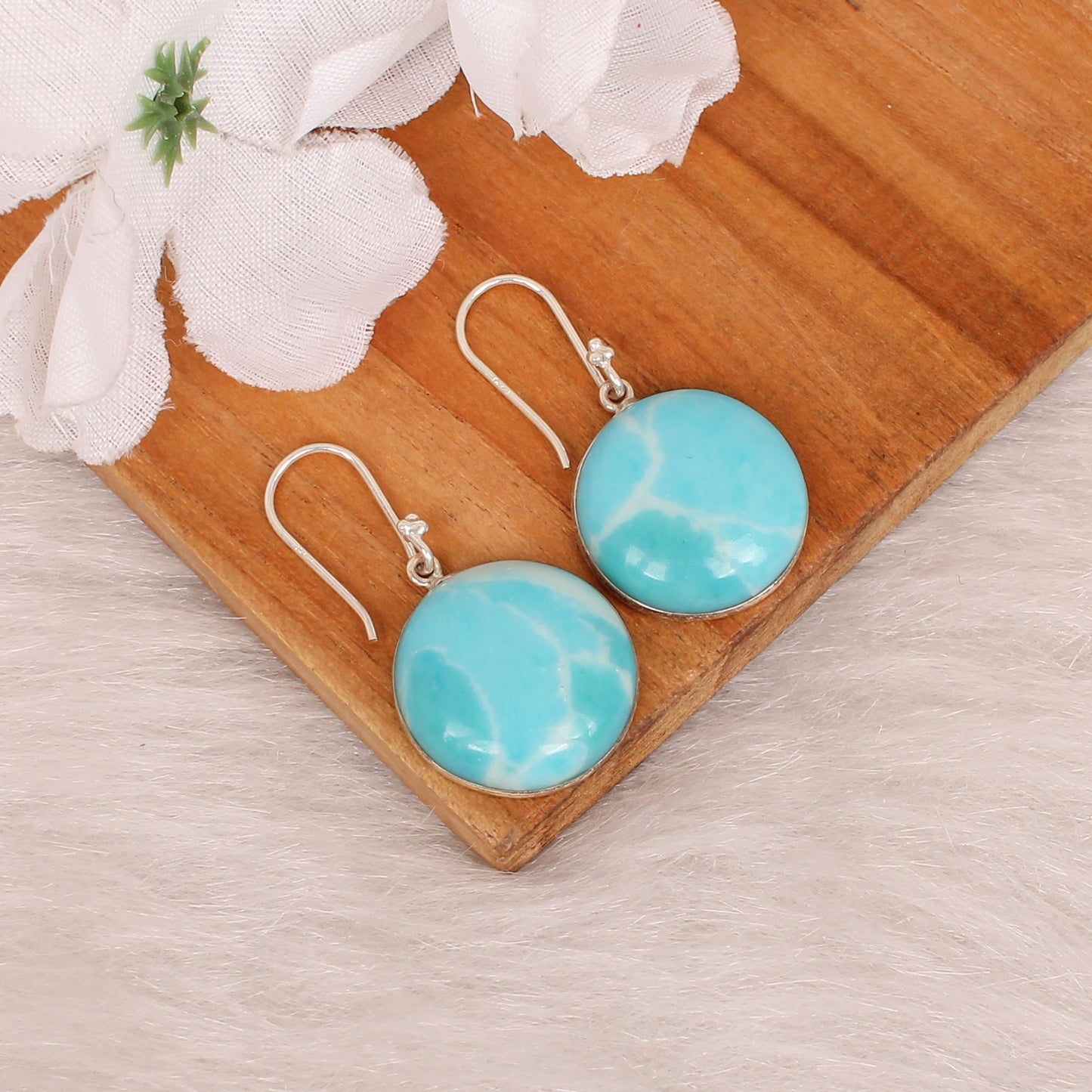 Synthetic Larimar 925 Silver Dangle Earring