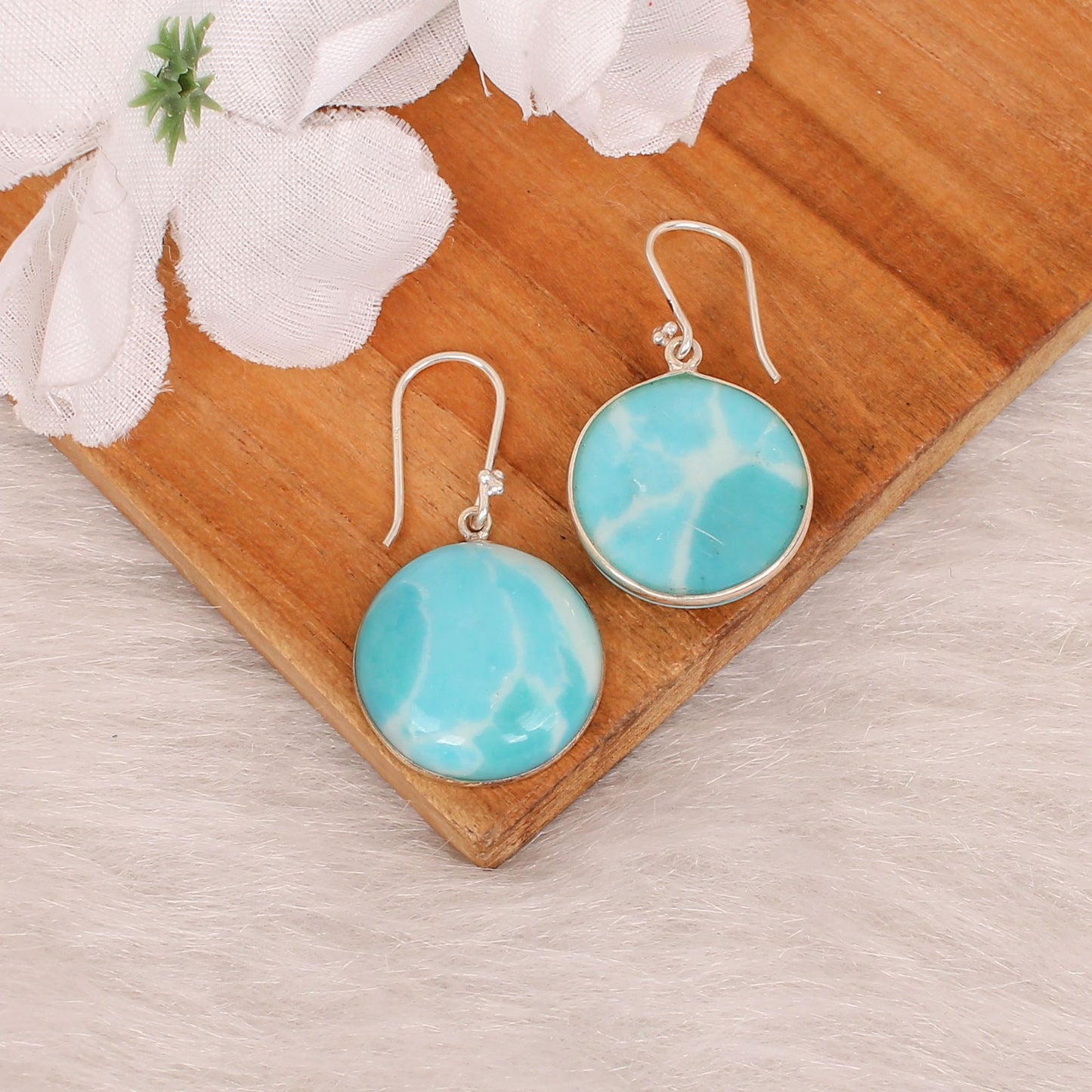 Synthetic Larimar 925 Silver Dangle Earring