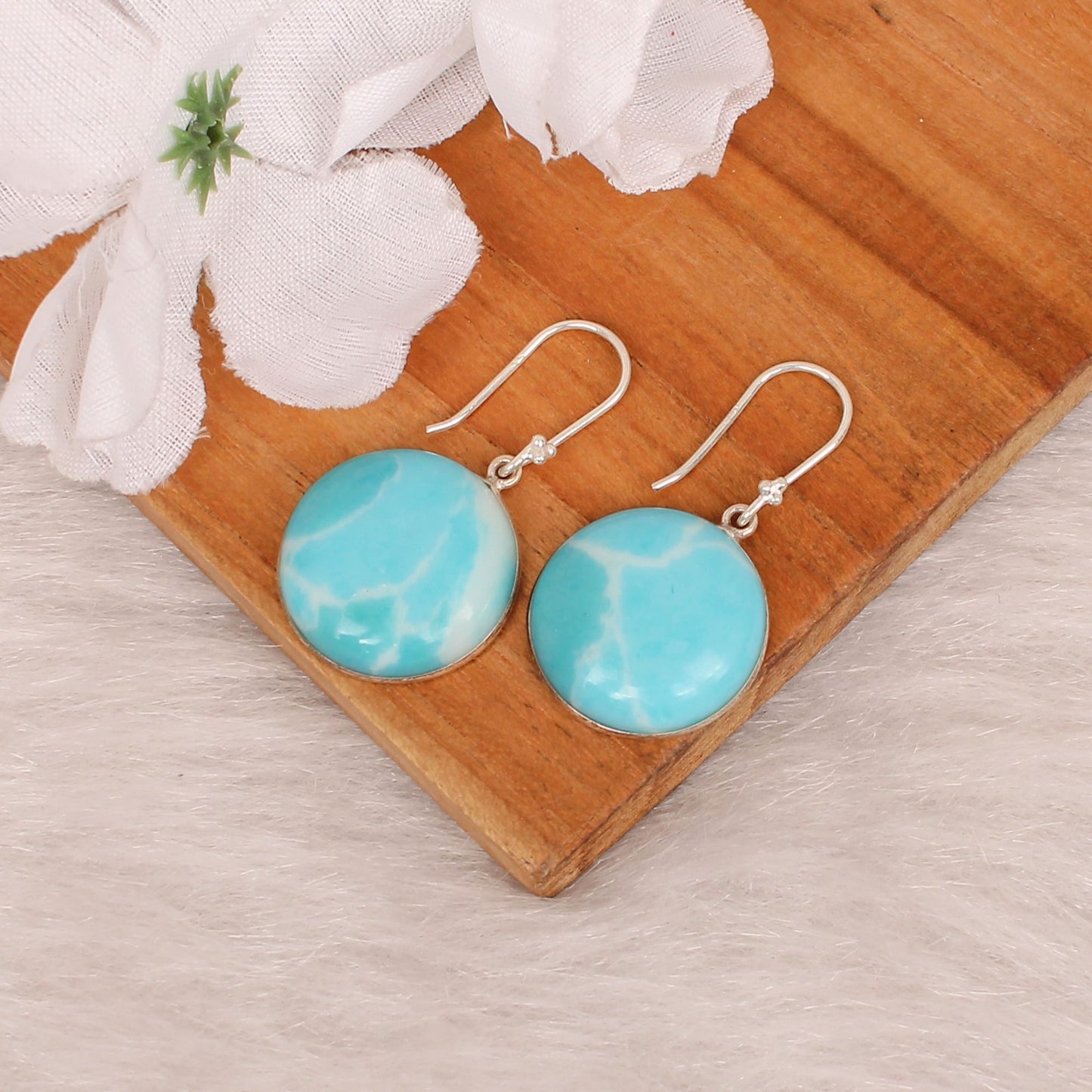 Synthetic Larimar 925 Silver Dangle Earring