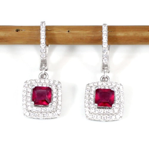 925 Sterling Silver White Zircon & Pink Zircon Earring