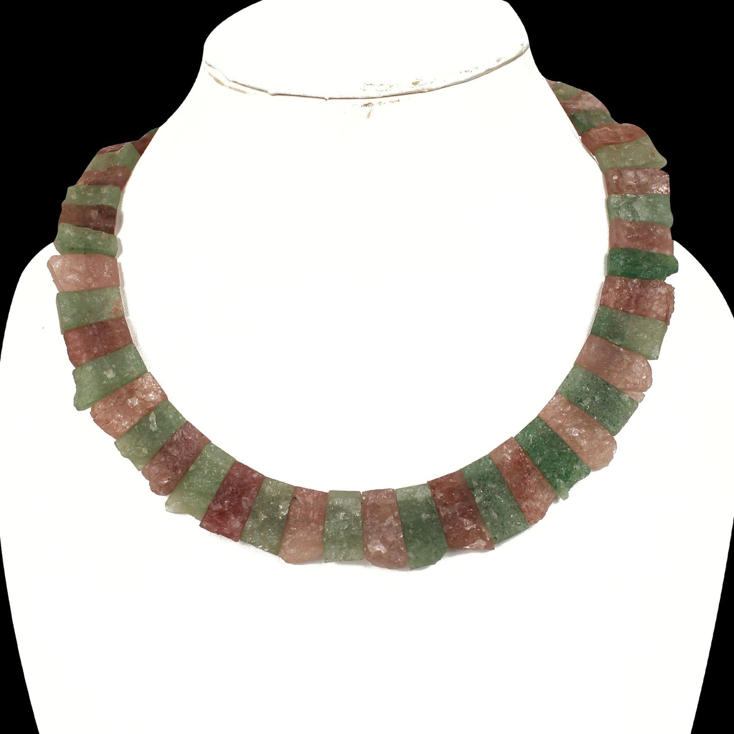 Red & Green Strawberry Quartz 24x10mm Rough Beaded Designer Necklace