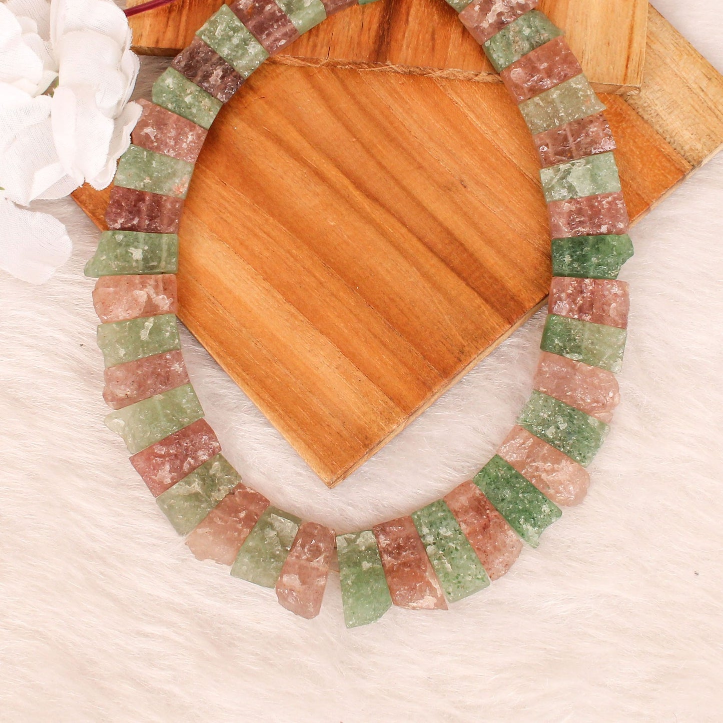 Red & Green Strawberry Quartz 24x10mm Rough Beaded Designer Necklace