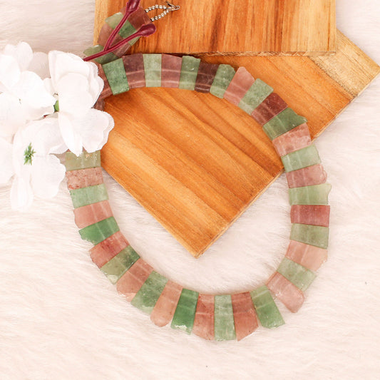 Red & Green Strawberry Quartz 24x10mm Rough Beaded Designer Necklace