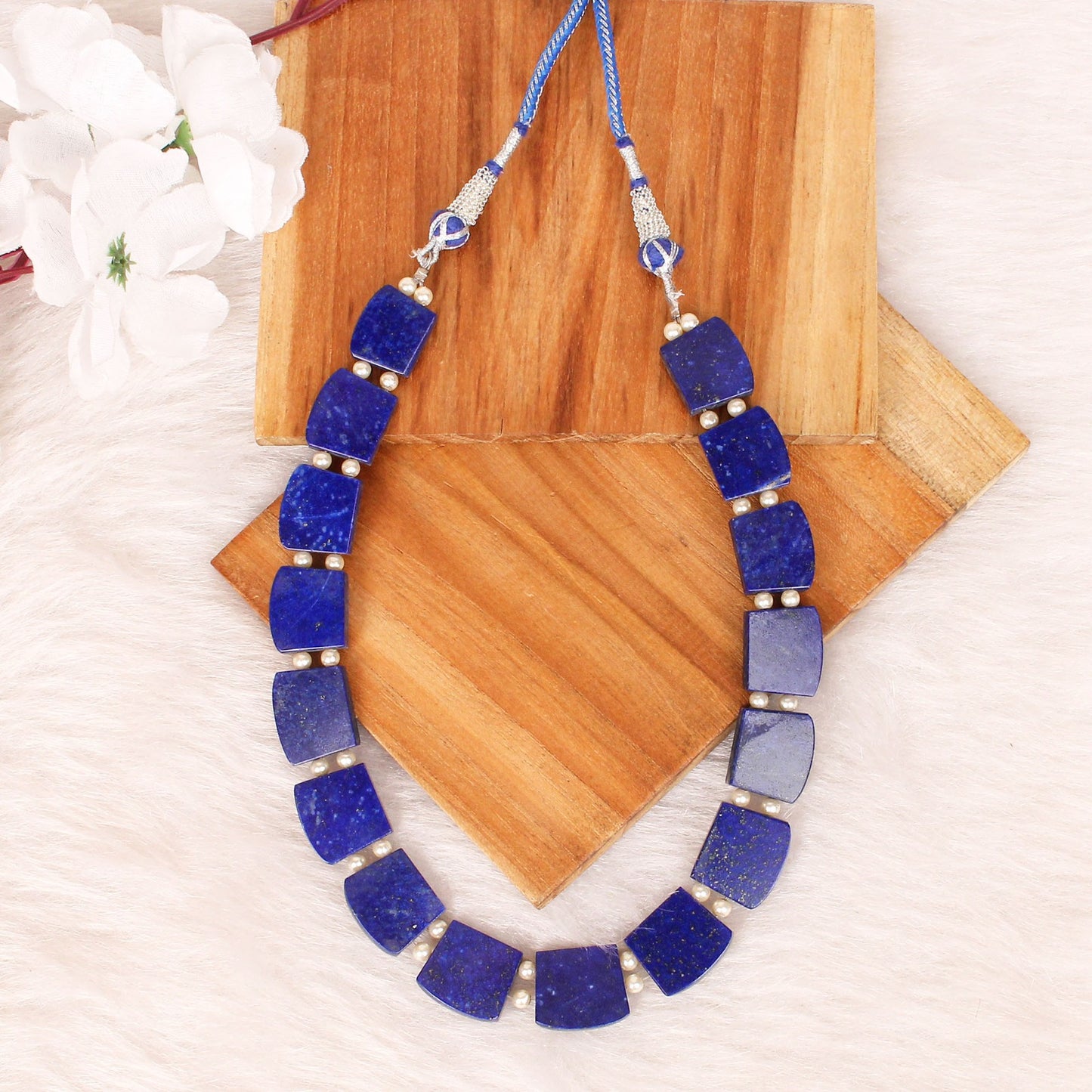 Natural Lapis Lazuli & Pear Fancy Shape Designer Beaded Necklace