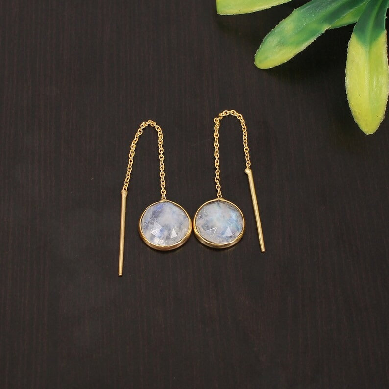 92.5 Sterling Silver Rainbow Moonstone Earrings