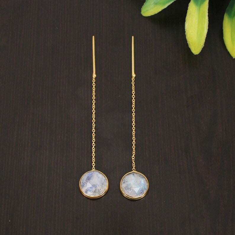 92.5 Sterling Silver Rainbow Moonstone Earrings