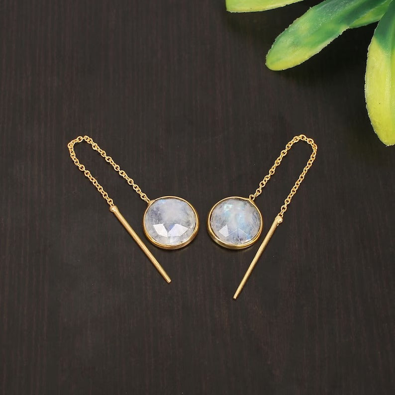 92.5 Sterling Silver Rainbow Moonstone Earrings