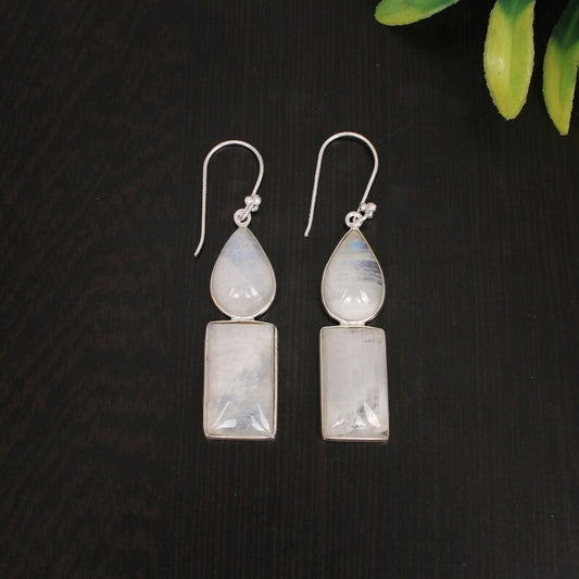 92.5 Sterling Silver Rainbow Moonstone Gemstone Earrings