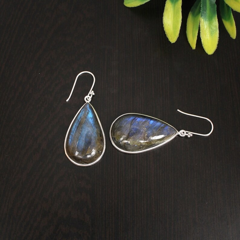 92.5 Sterling Silver Labradorite Gemstone Earrings