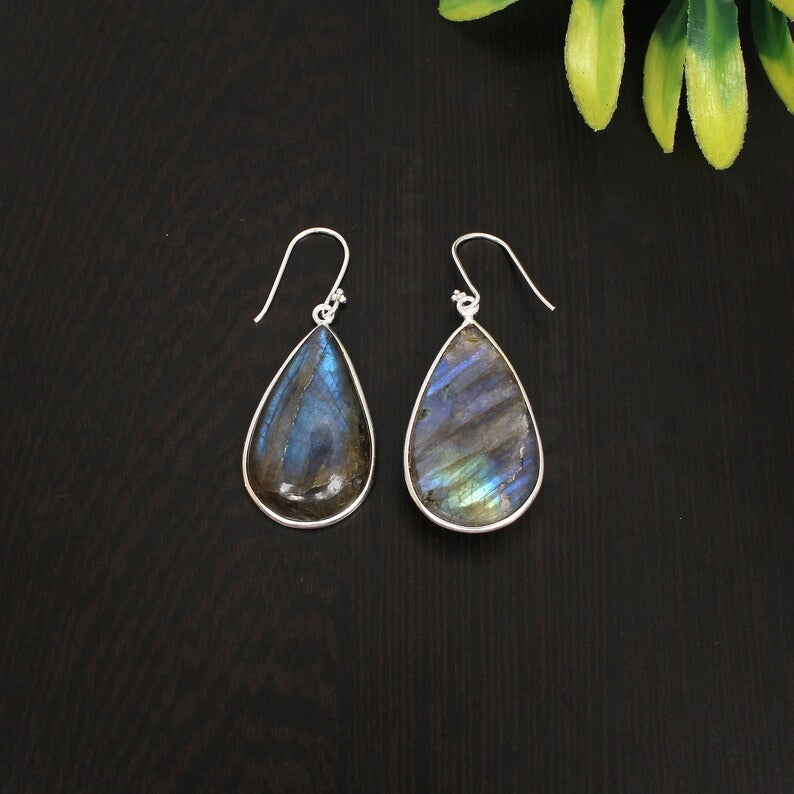 92.5 Sterling Silver Labradorite Gemstone Earrings