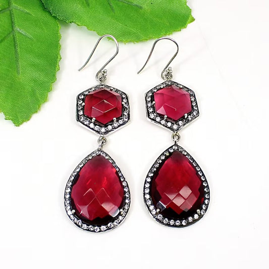 Pink Tourmaline Gemstone Drop & Dangle 92.5 Silver Earrings