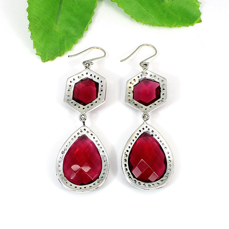 Pink Tourmaline Gemstone Drop & Dangle 92.5 Silver Earrings