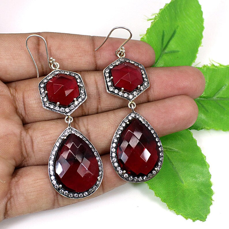 Pink Tourmaline Gemstone Drop & Dangle 92.5 Silver Earrings