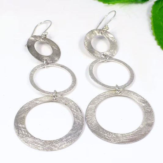 92.5 Solid Silver Circle Dangle Earrings