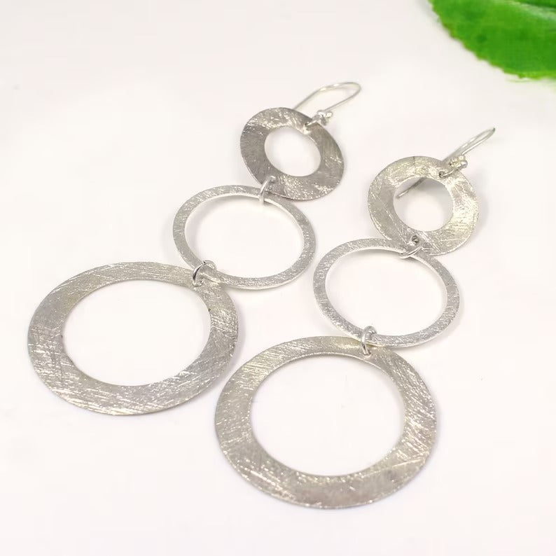 92.5 Solid Silver Circle Dangle Earrings