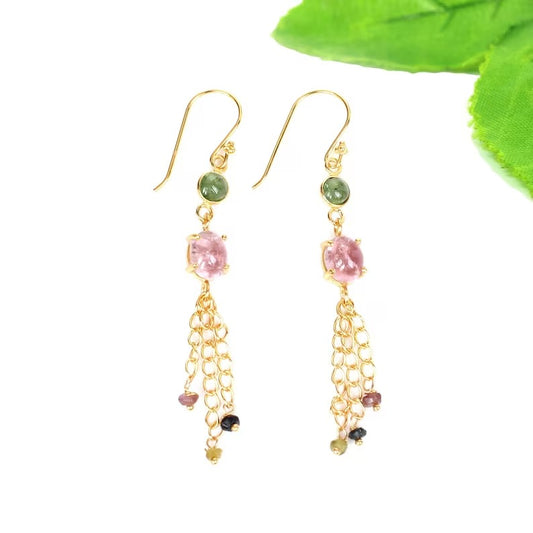 Natural Multi Tourmaline Gemstone 92.5 Silver Earrings