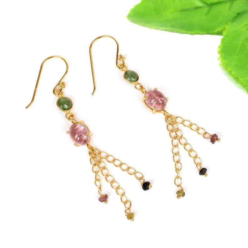 Natural Multi Tourmaline Gemstone 92.5 Silver Earrings