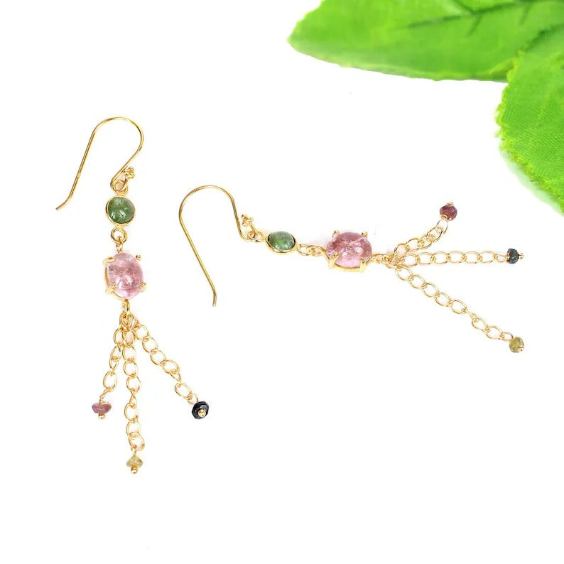 Natural Multi Tourmaline Gemstone 92.5 Silver Earrings