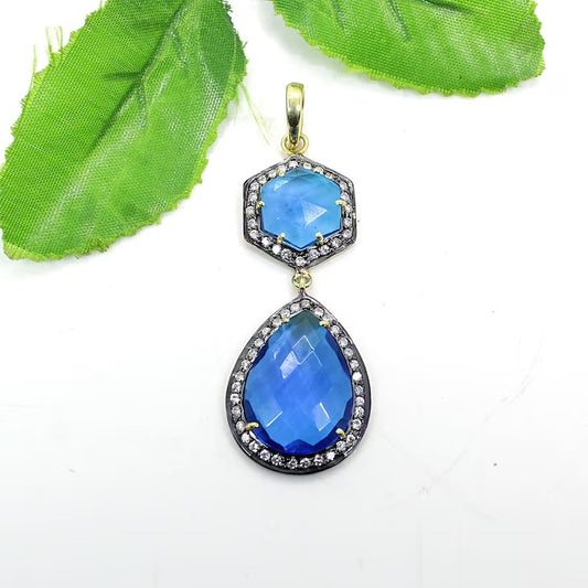 Ink Blue Hydro And Cubic Zircon 92.5 Silver Pendant