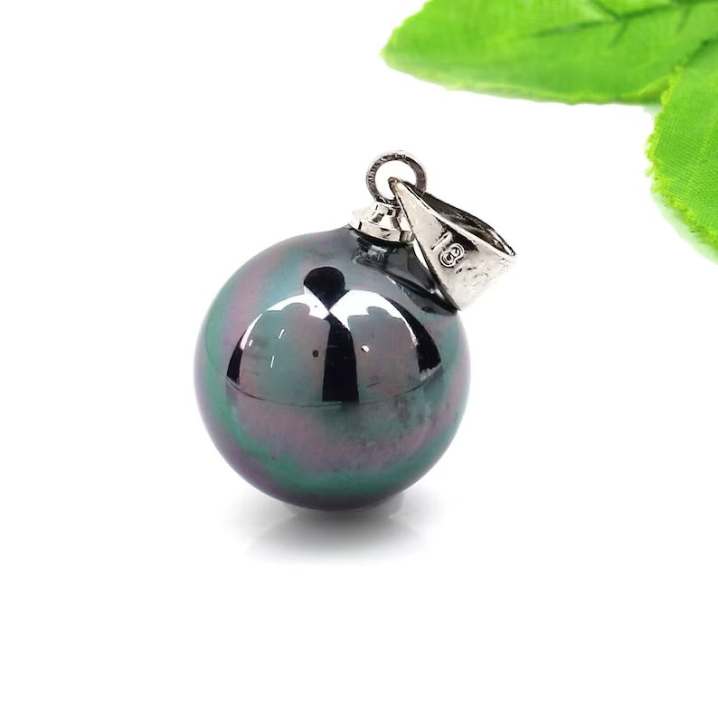 92.5 Sterling Silver Rainbow Gray Pearl Ball Pendant