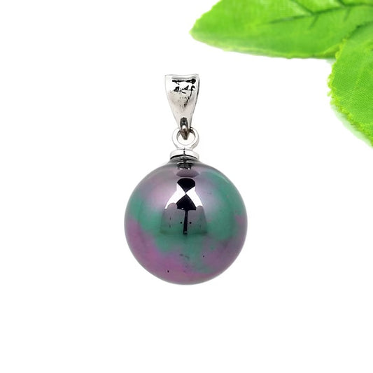 92.5 Sterling Silver Rainbow Gray Pearl Ball Pendant