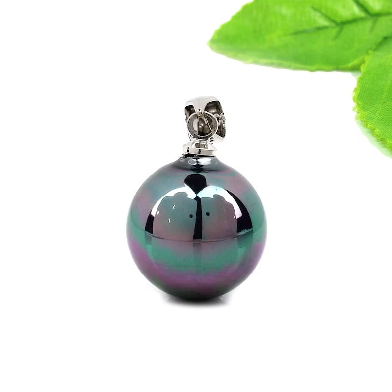 92.5 Sterling Silver Rainbow Gray Pearl Ball Pendant