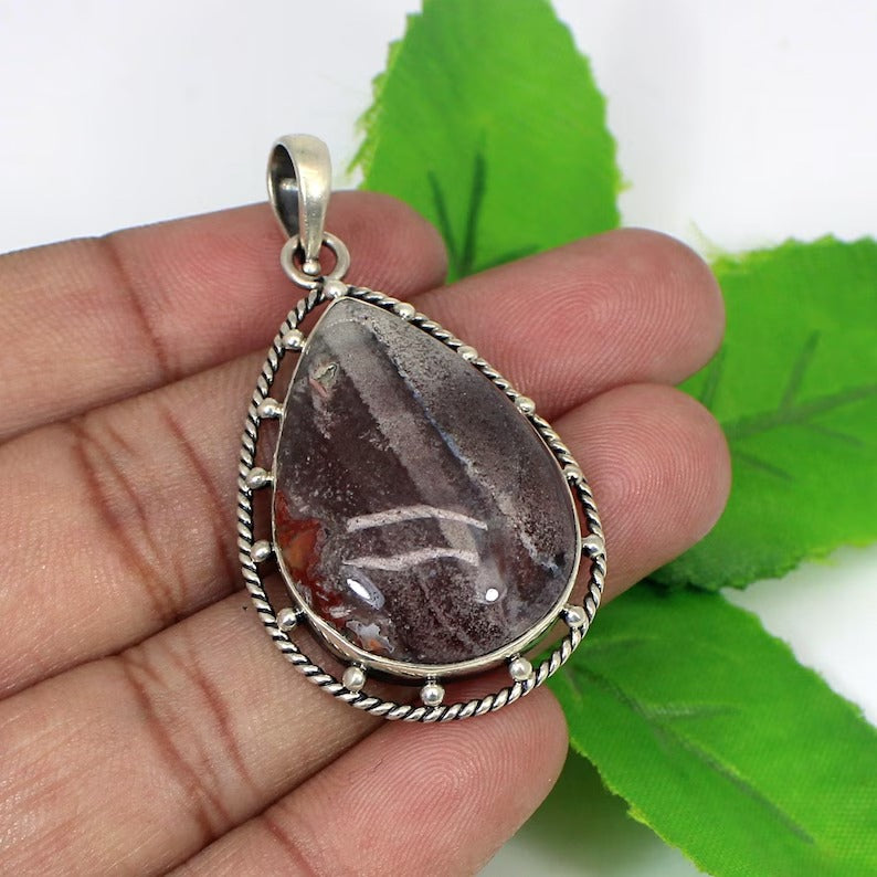 Porcelain Jasper Gemstone Sterling Silver Pendant