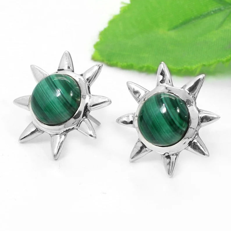 92.5 Sterling Silver Malachite Gemstone Earrings