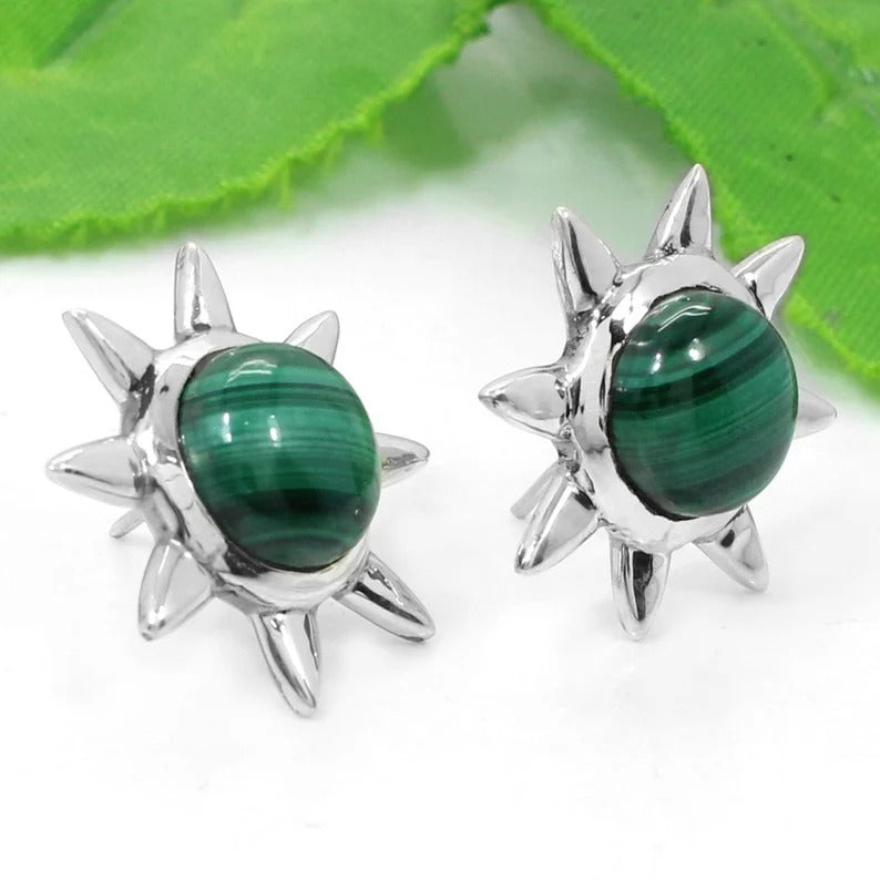 92.5 Sterling Silver Malachite Gemstone Earrings