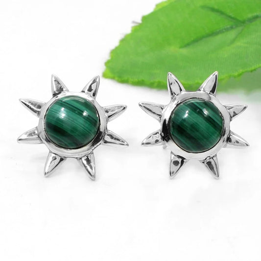 92.5 Sterling Silver Malachite Gemstone Earrings