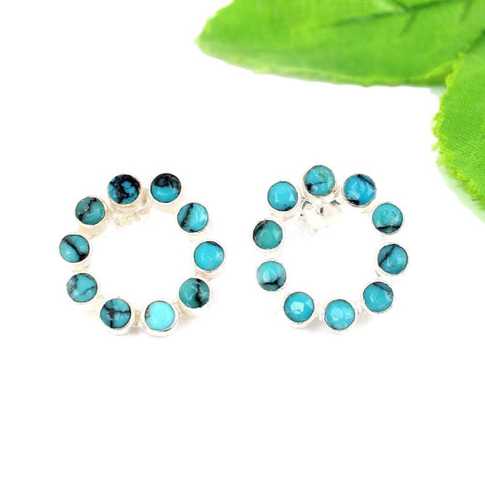 Synthetic Turquoise Gemstone 92.5 Sterling Silver Earrings