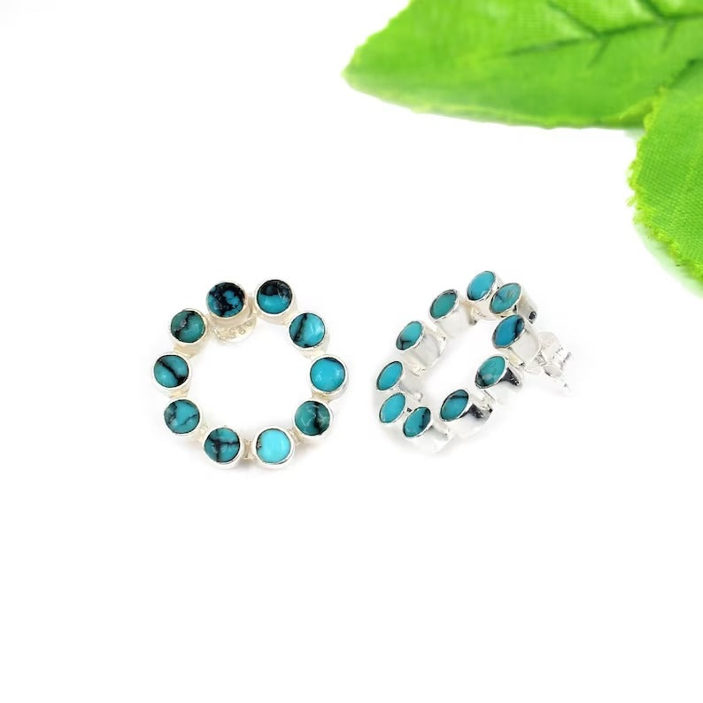 Synthetic Turquoise Gemstone 92.5 Sterling Silver Earrings