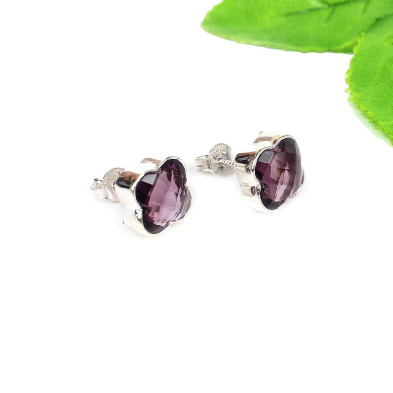 Pink Amethyst Clover Shape Gemstone 92.5 Sterling Silver Earrings