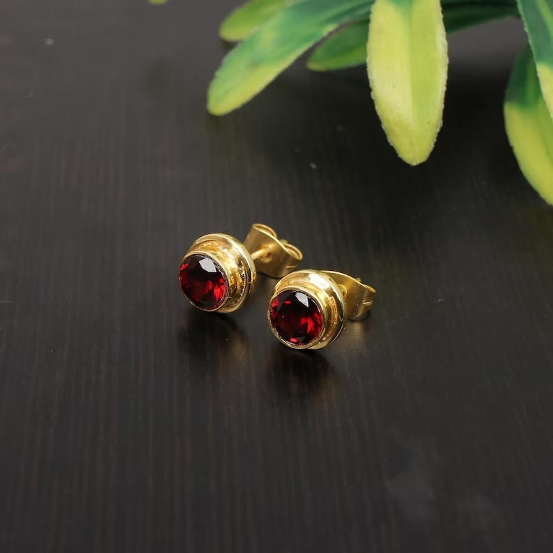 Garnet Gemstone 92.5 Sterling Silver Earrings