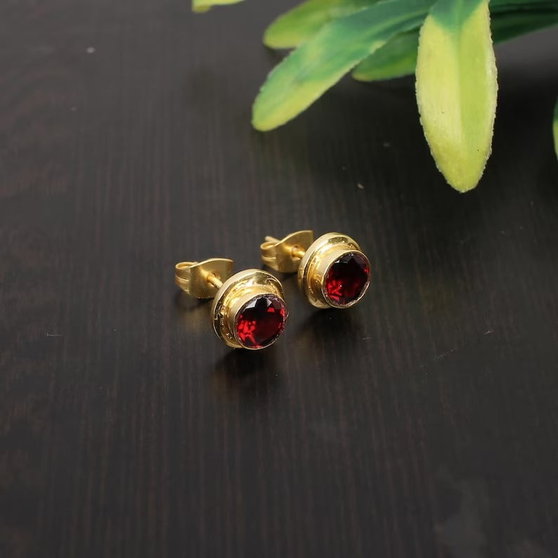 Garnet Gemstone 92.5 Sterling Silver Earrings