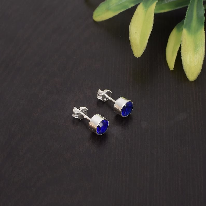 Ink Blue Hydro Gemstone 925 Sterling Silver Stud Earrings