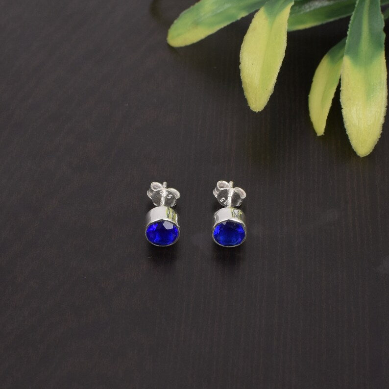 Ink Blue Hydro Gemstone 925 Sterling Silver Stud Earrings